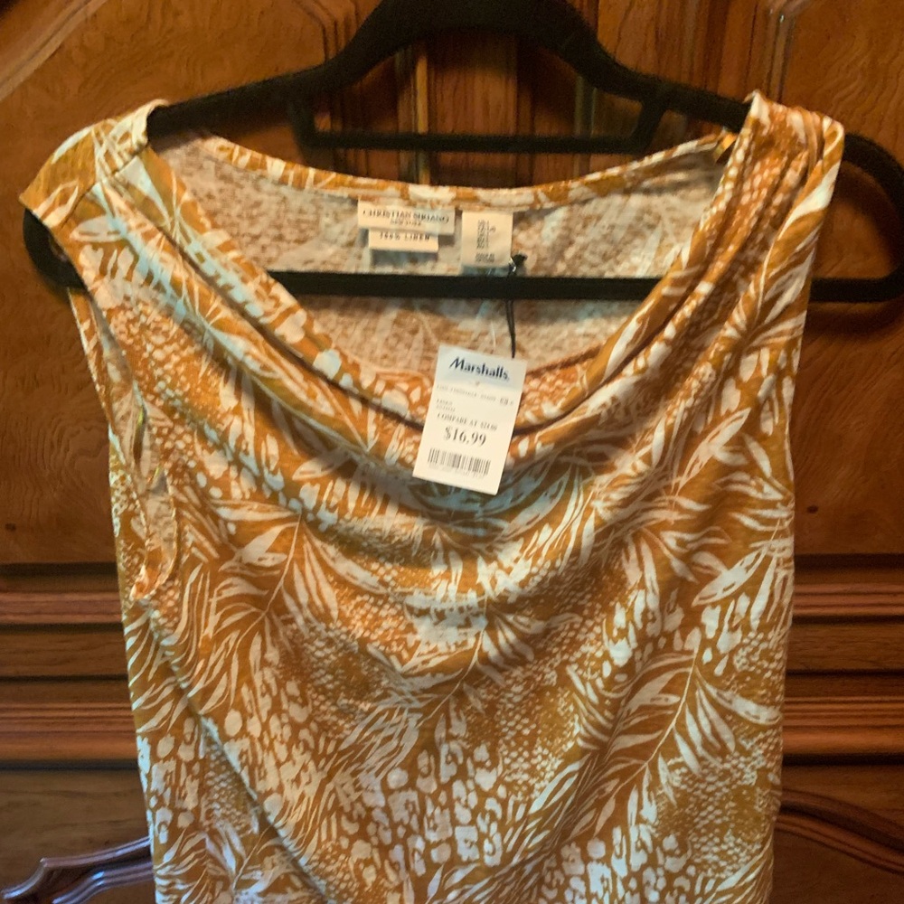 Orange and White Patterned Sleeveless Top